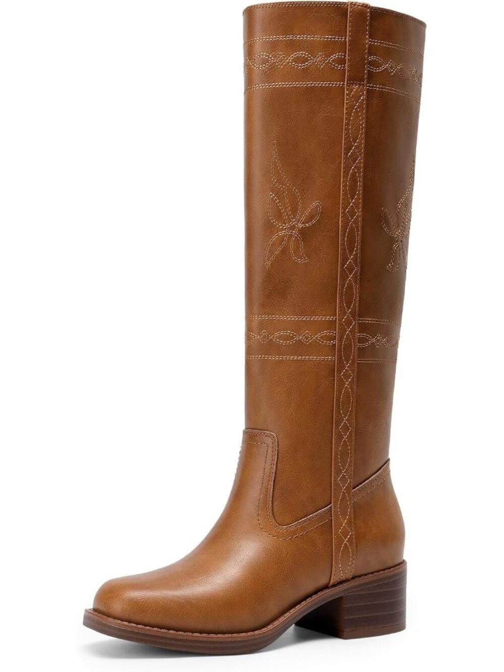DREAM PAIRS Women's Tan Knee High Boots Square Toe Pull On Tall Long Boots